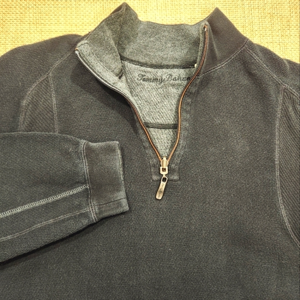 Tommy Bahama Men's Long Sleeve 1/4 Zip Pullover Sweater‎ Preppy Size S Black
